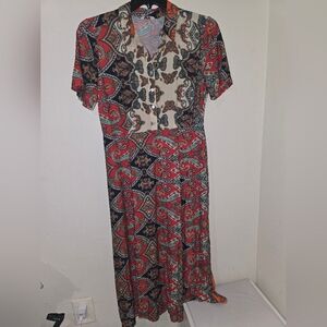 Vibrant Paisley Red and Black Midi Dress